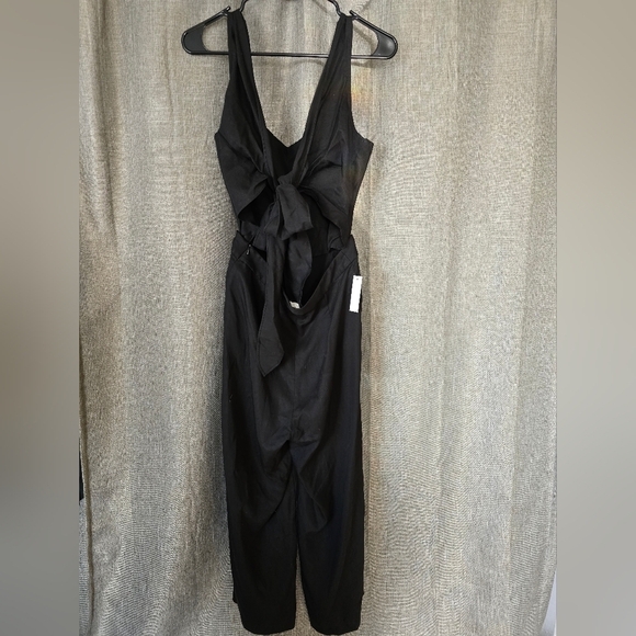 Vetta 2 Piece Apron Tie Back Jumpsuit in Black size 4 100% Linen - Picture 7 of 11